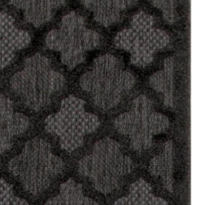 20' Charcoal And Black Trellis Indoor Outdoor Runner Rug HomeRoots
