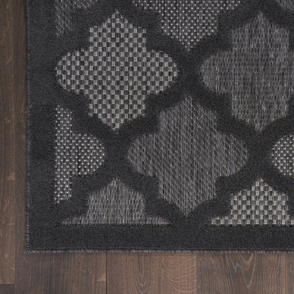 20' Charcoal And Black Trellis Indoor Outdoor Runner Rug HomeRoots
