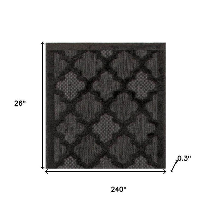 20' Charcoal And Black Trellis Indoor Outdoor Runner Rug HomeRoots