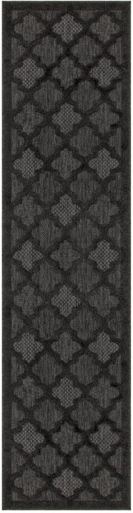 6' Charcoal And Black Trellis Indoor Outdoor Runner Rug HomeRoots