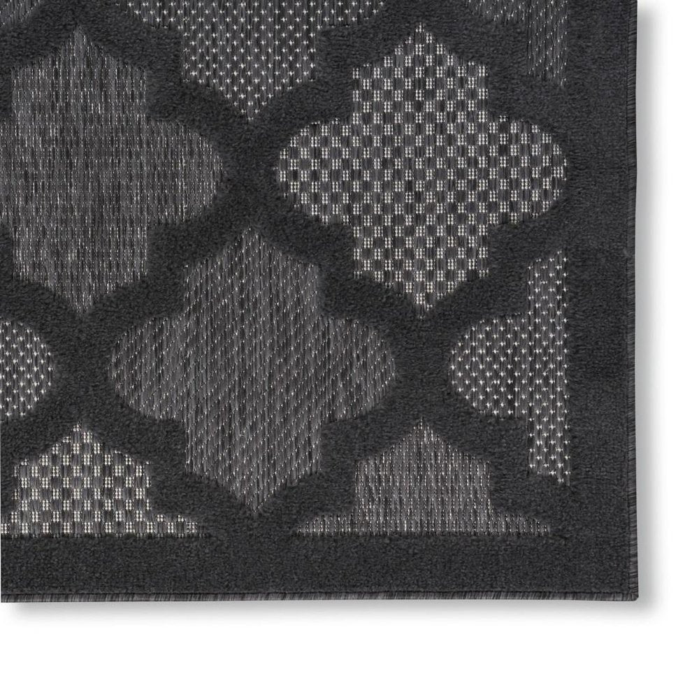 6' Charcoal And Black Trellis Indoor Outdoor Runner Rug — view 12