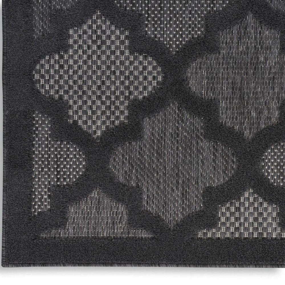 6' Charcoal And Black Trellis Indoor Outdoor Runner Rug — view 10
