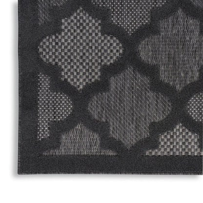 8' Charcoal And Black Trellis Indoor Outdoor Runner Rug