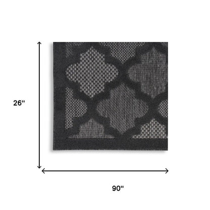 8' Charcoal And Black Trellis Indoor Outdoor Runner Rug HomeRoots