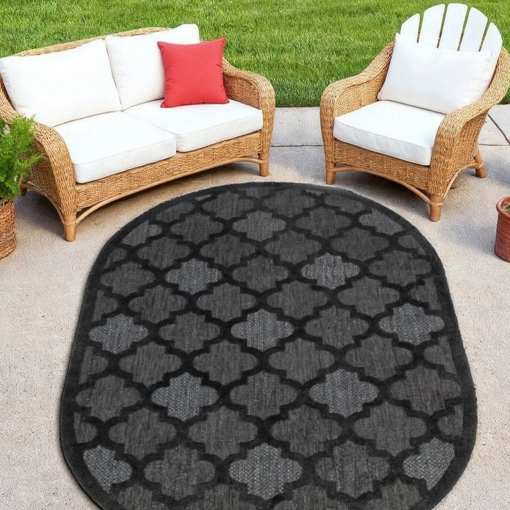 6' X 9' Charcoal And Black Trellis Indoor Outdoor Area Rug — view 2