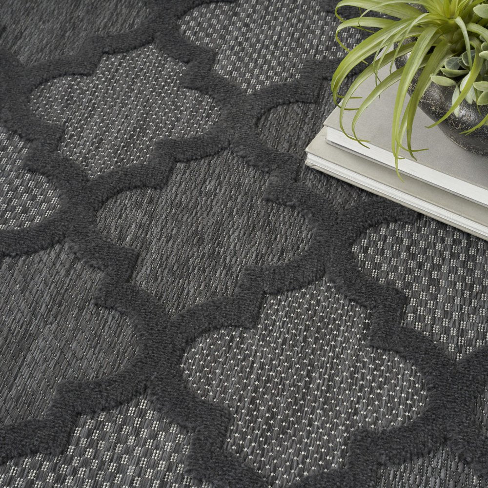 6' X 9' Charcoal And Black Trellis Indoor Outdoor Area Rug HomeRoots