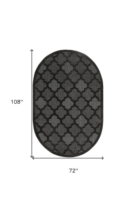 6' X 9' Charcoal And Black Trellis Indoor Outdoor Area Rug