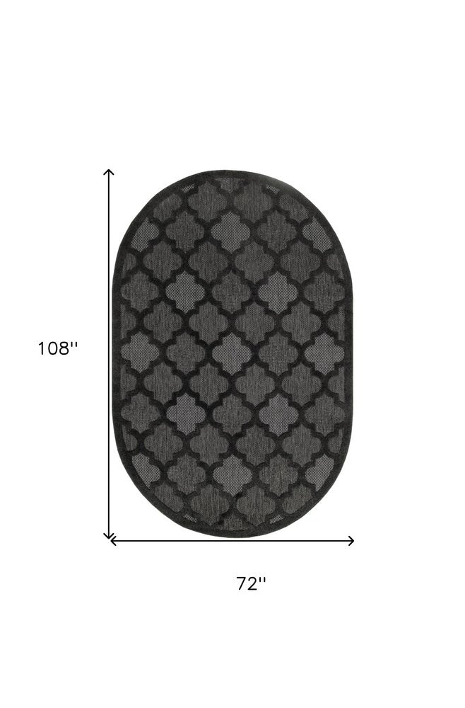 6' X 9' Charcoal And Black Trellis Indoor Outdoor Area Rug HomeRoots