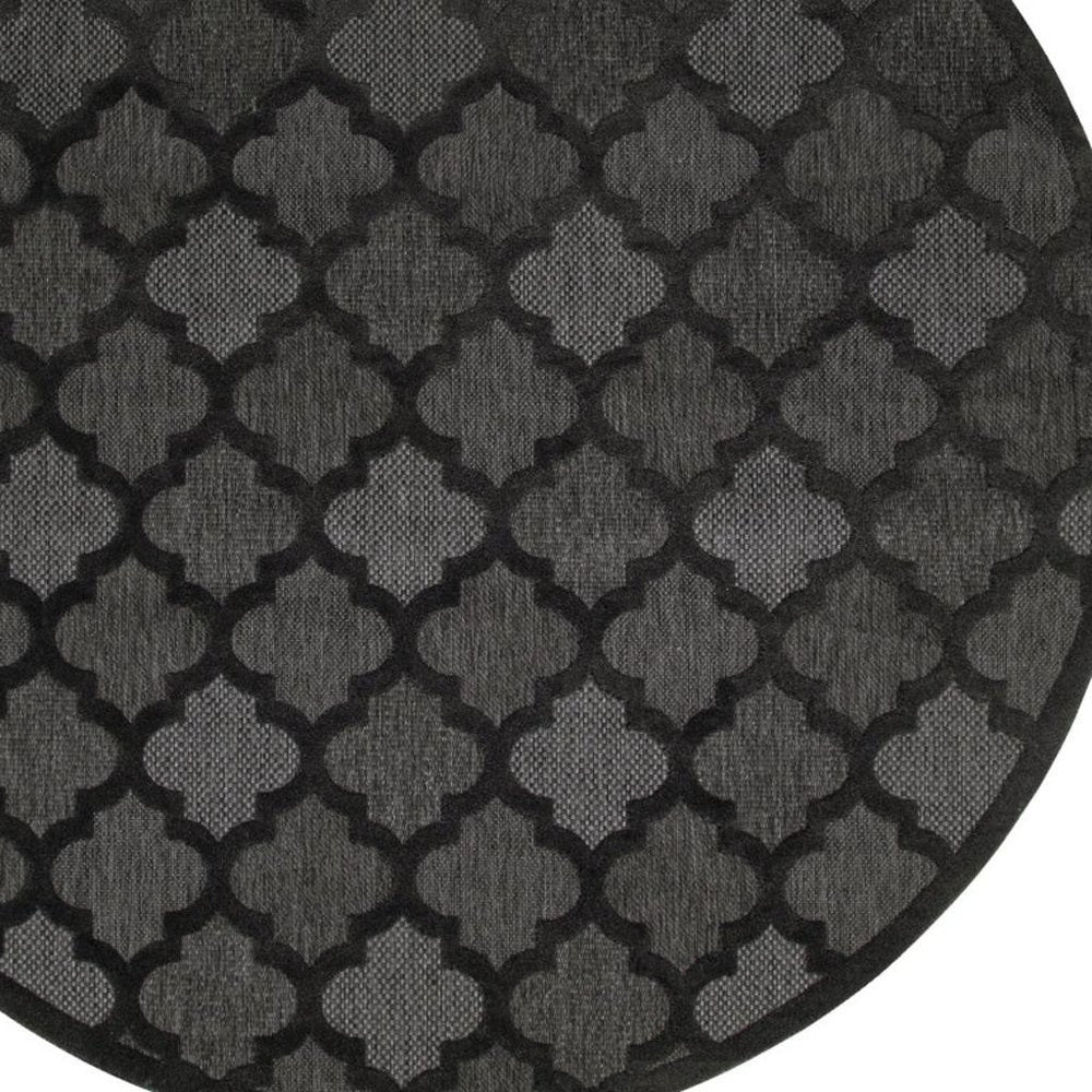 8' Charcoal And Black Round Trellis Indoor Outdoor Area Rug — view 10