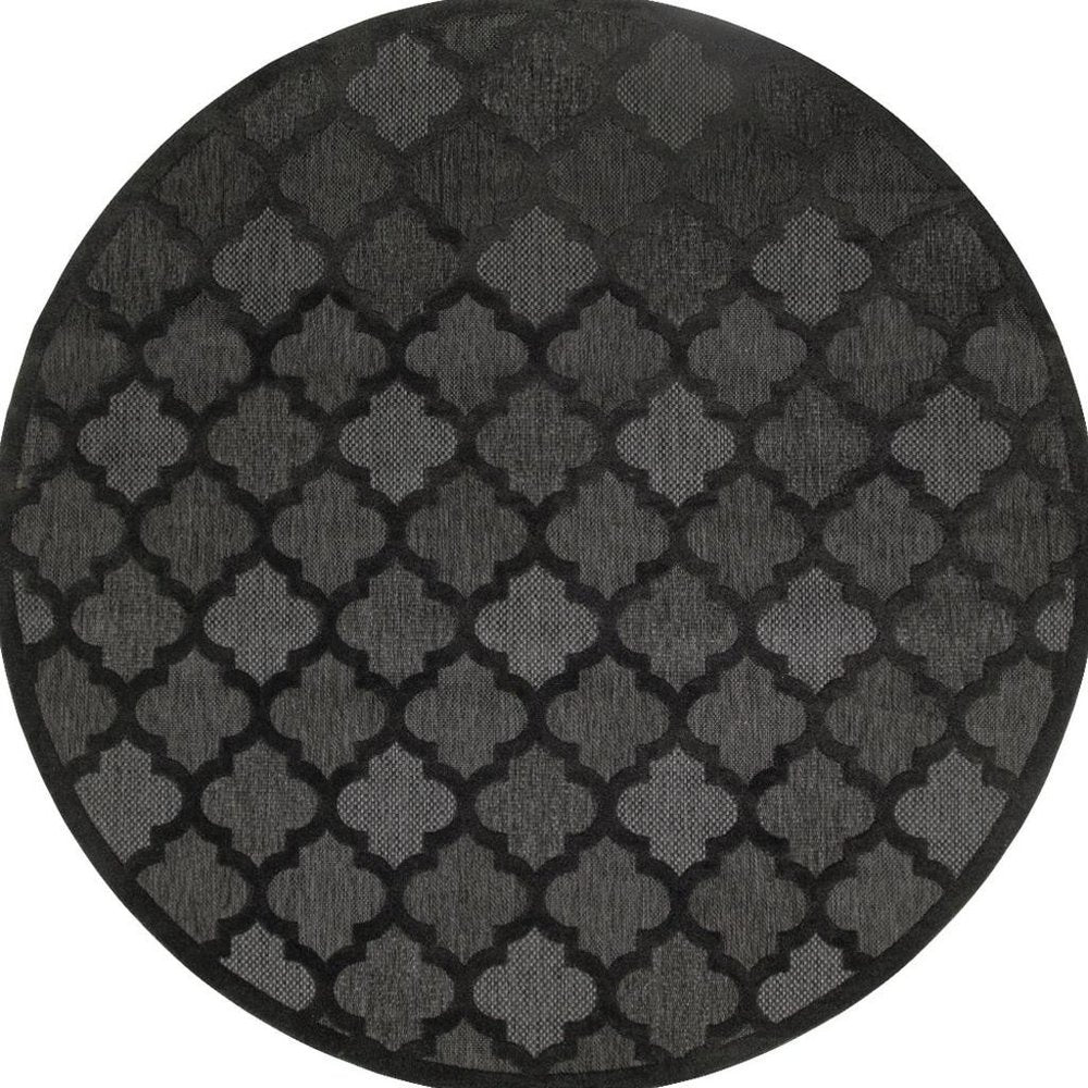 8' Charcoal And Black Round Trellis Indoor Outdoor Area Rug HomeRoots