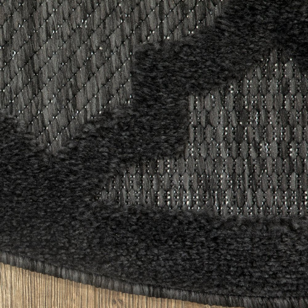 8' Charcoal And Black Round Trellis Indoor Outdoor Area Rug — view 3