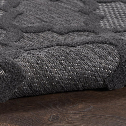 8' Charcoal And Black Round Trellis Indoor Outdoor Area Rug HomeRoots