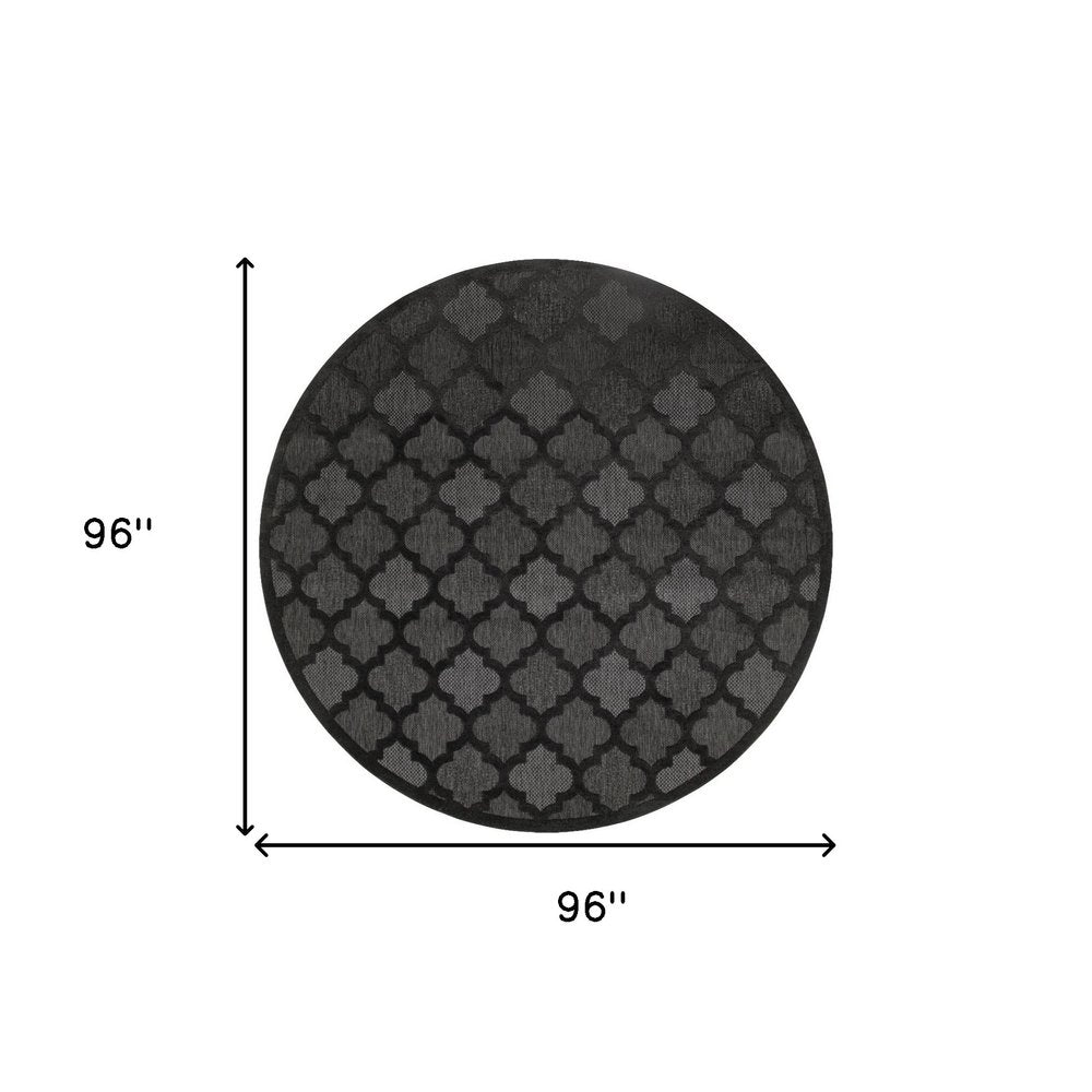 8' Charcoal And Black Round Trellis Indoor Outdoor Area Rug HomeRoots