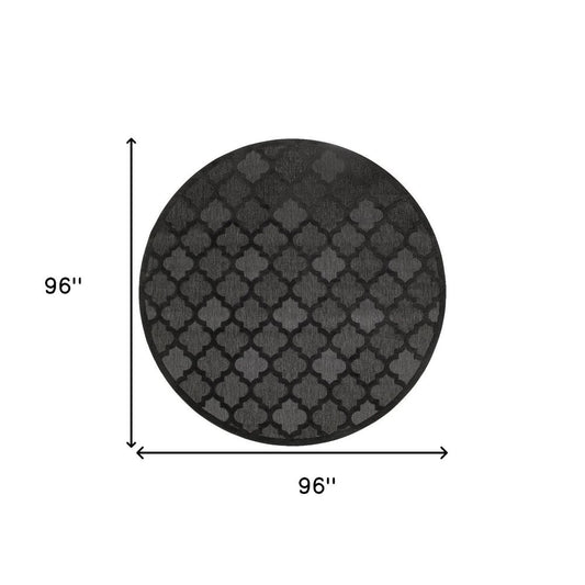8' Charcoal And Black Round Trellis Indoor Outdoor Area Rug