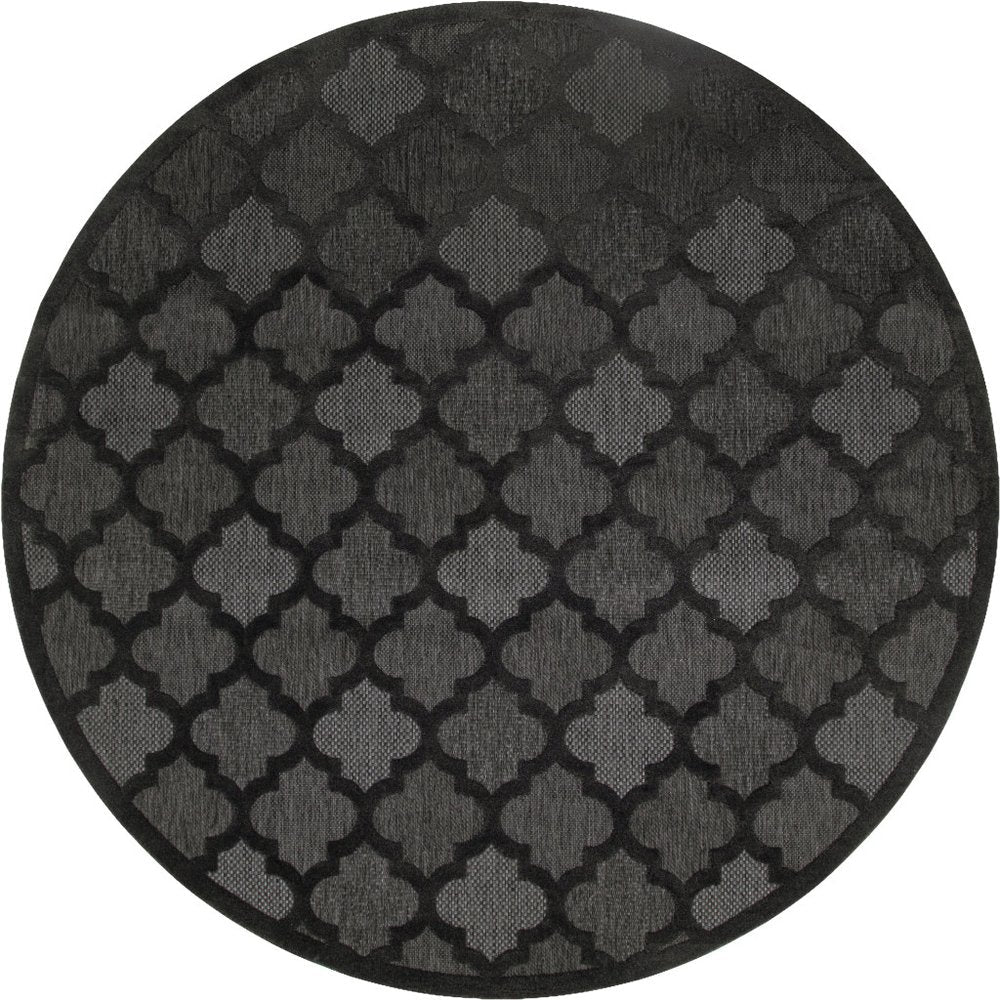 8' Charcoal And Black Round Trellis Indoor Outdoor Area Rug — view 8