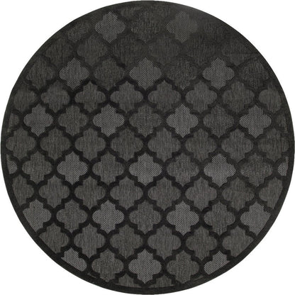 8' Charcoal And Black Round Trellis Indoor Outdoor Area Rug HomeRoots
