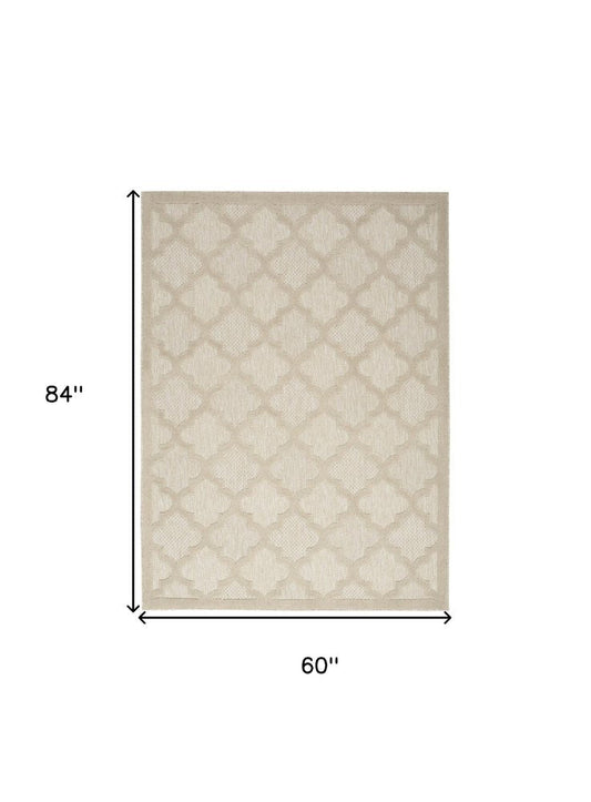 5' X 7' Cream And Beige Trellis Indoor Outdoor Area Rug