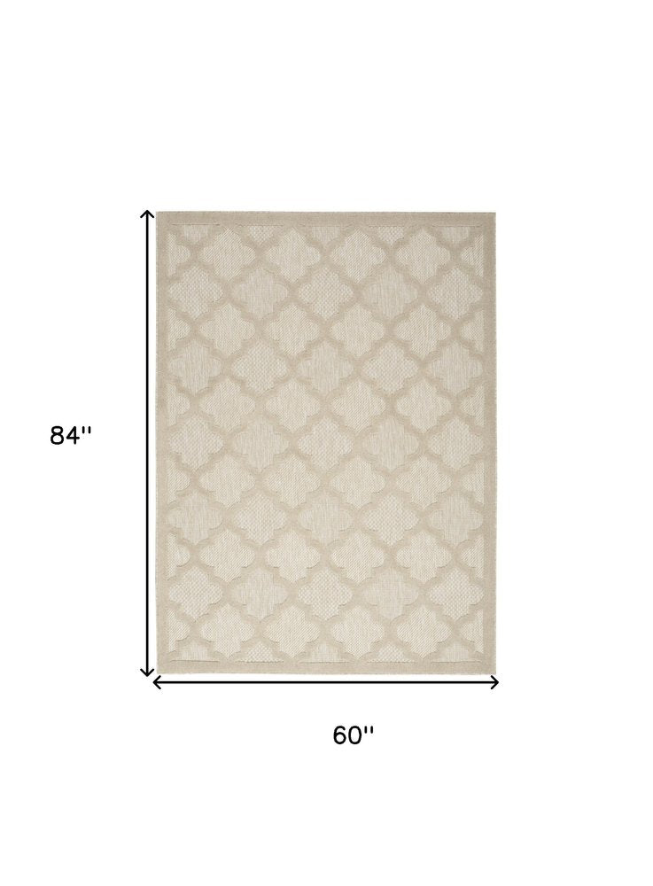 5' X 7' Cream And Beige Trellis Indoor Outdoor Area Rug — view 1