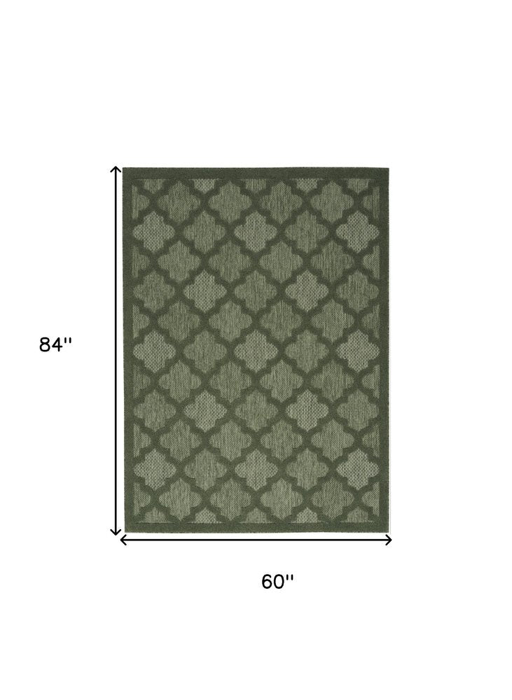 5' X 7' Dark Green And Light Green Trellis Indoor Outdoor Area Rug — view 1