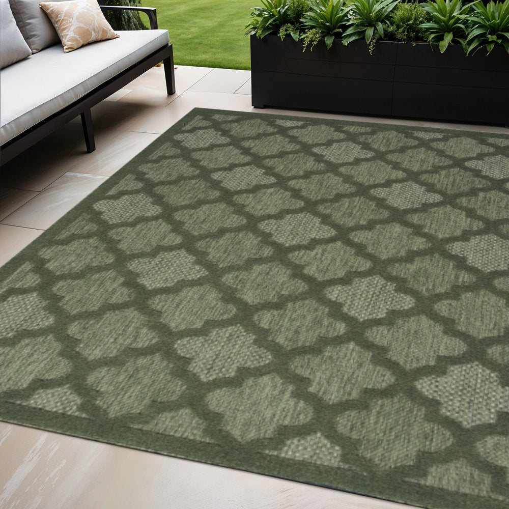 5' X 7' Dark Green And Light Green Trellis Indoor Outdoor Area Rug HomeRoots