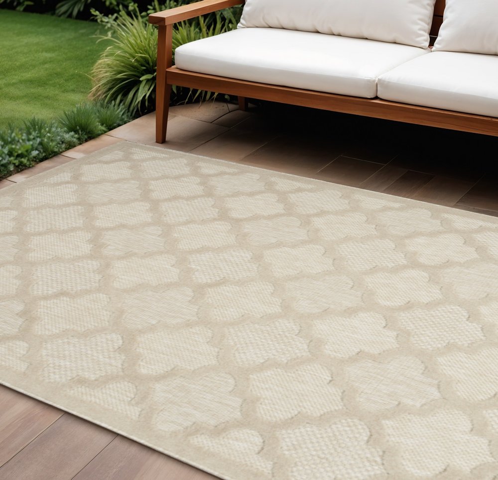 6' X 9' Cream And Beige Trellis Indoor Outdoor Area Rug — view 2