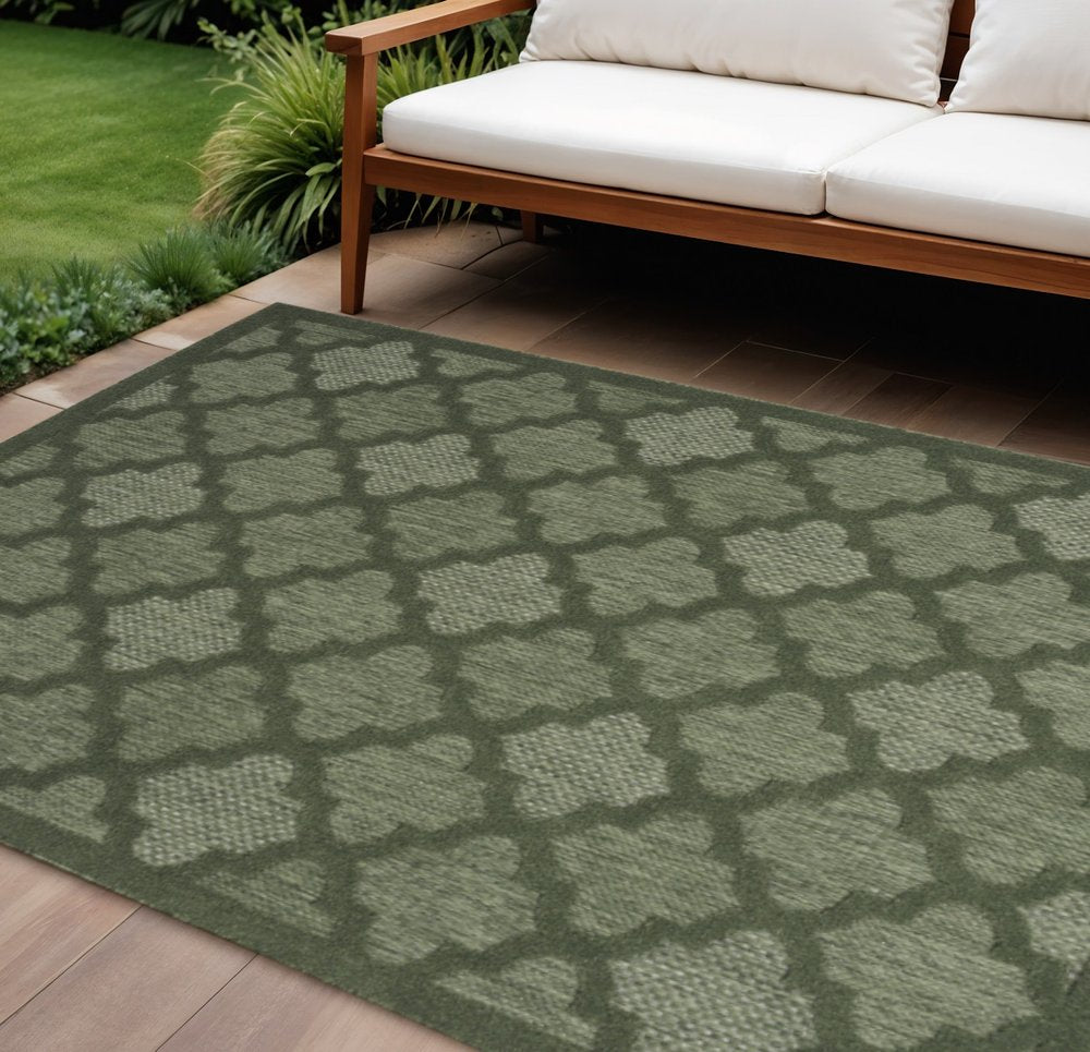 6' X 9' Dark Green And Light Green Trellis Indoor Outdoor Area Rug — view 2
