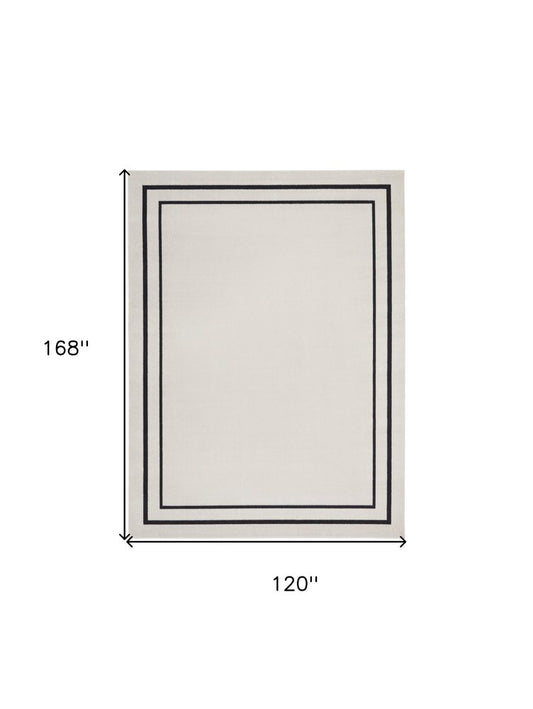 10' X 14' Ivory And Black Indoor Outdoor Area Rug