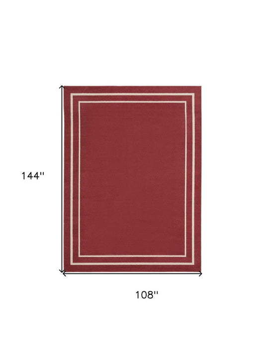 9' X 12' Brick Red And Ivory Indoor Outdoor Area Rug