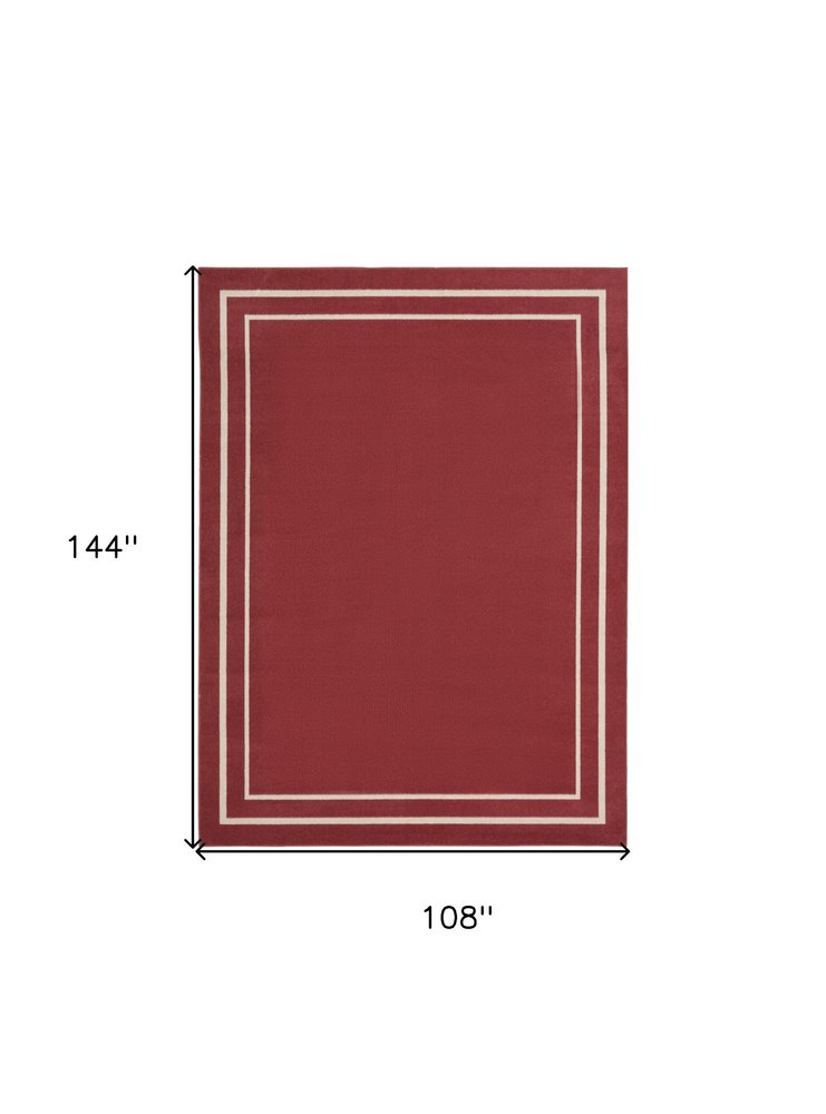 9' X 12' Brick Red And Ivory Indoor Outdoor Area Rug — view 1