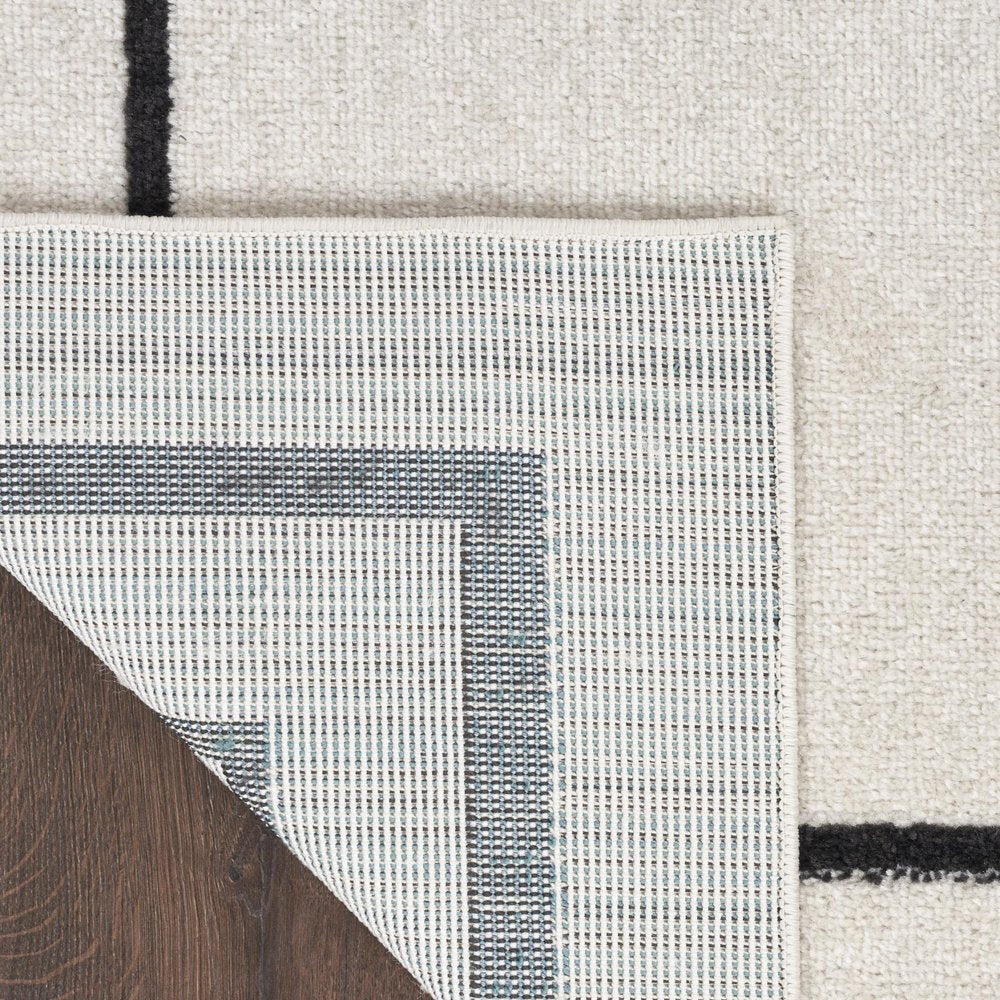 9' X 12' Ivory And Black Indoor Outdoor Area Rug