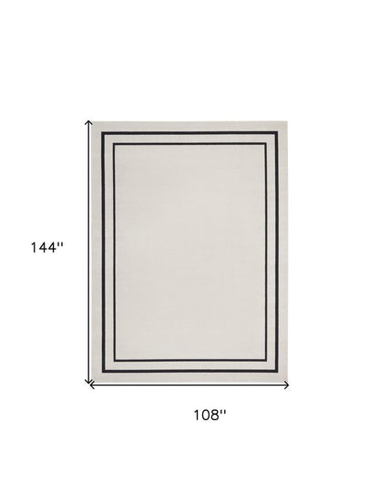 9' X 12' Ivory And Black Indoor Outdoor Area Rug