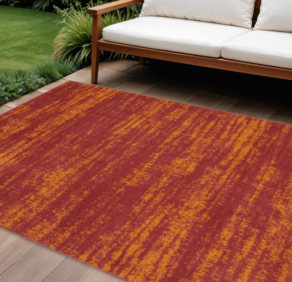 9' X 12' Red And Orange Abstract Indoor Outdoor Area Rug — view 4