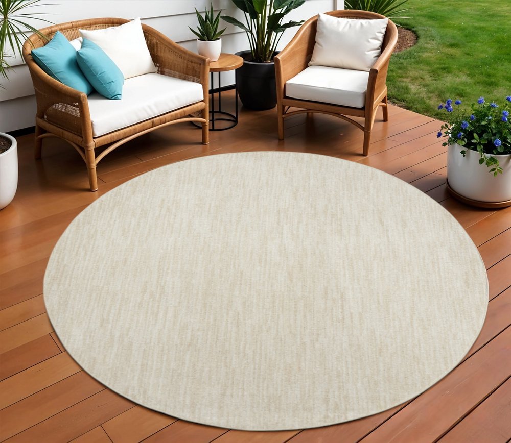10' Beige And Ivory Round Indoor Outdoor Area Rug — view 4