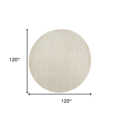 10' Beige And Ivory Round Indoor Outdoor Area Rug