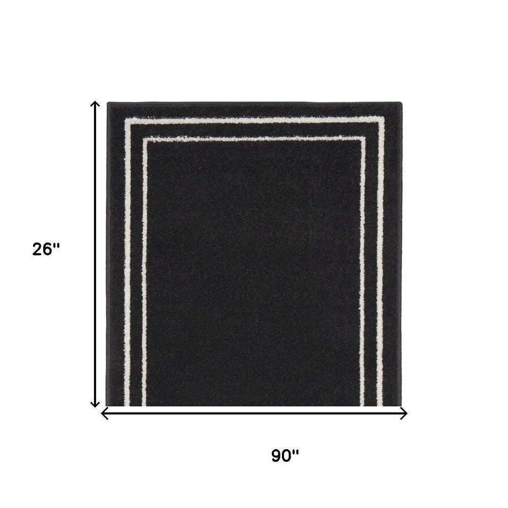 8' Black And Ivory Indoor Outdoor Runner Rug — view 11