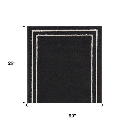 8' Black And Ivory Indoor Outdoor Runner Rug