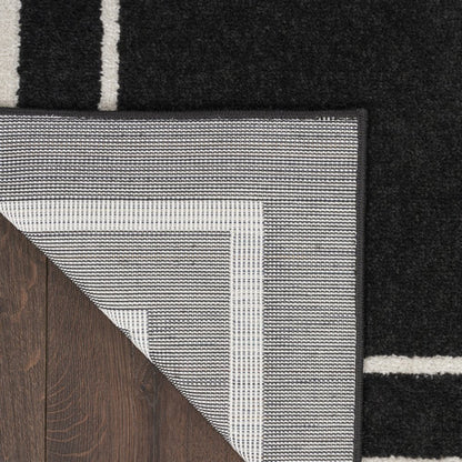 8' Black And Ivory Indoor Outdoor Runner Rug