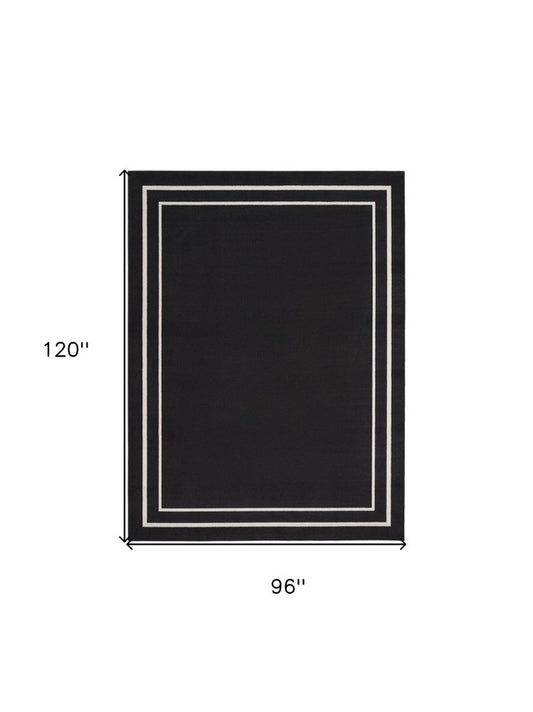 8' X 10' Black And Ivory Indoor Outdoor Area Rug