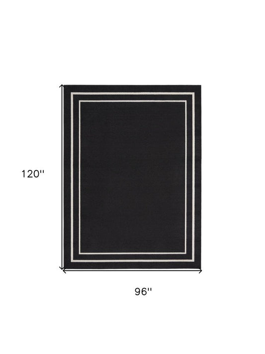 8' X 10' Black And Ivory Indoor Outdoor Area Rug