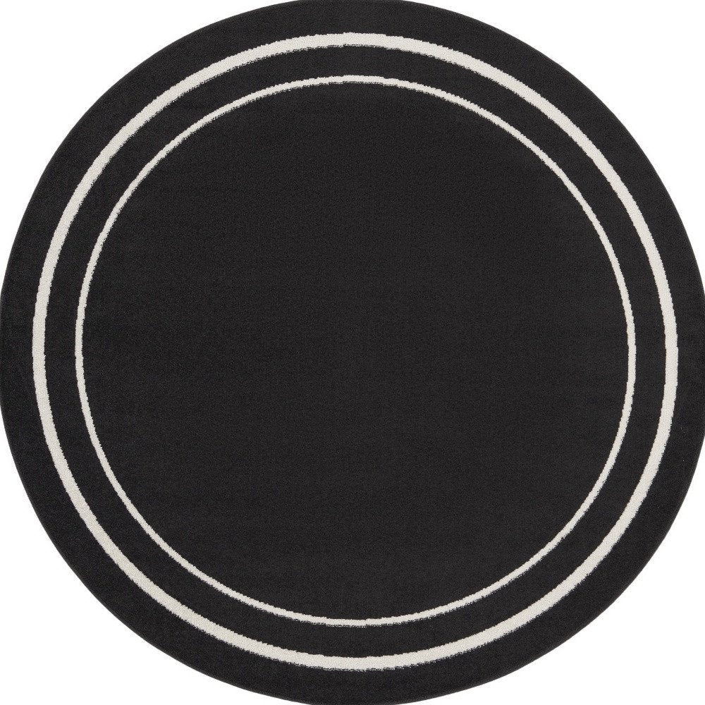 8' Black And Ivory Round Indoor Outdoor Area Rug — view 3