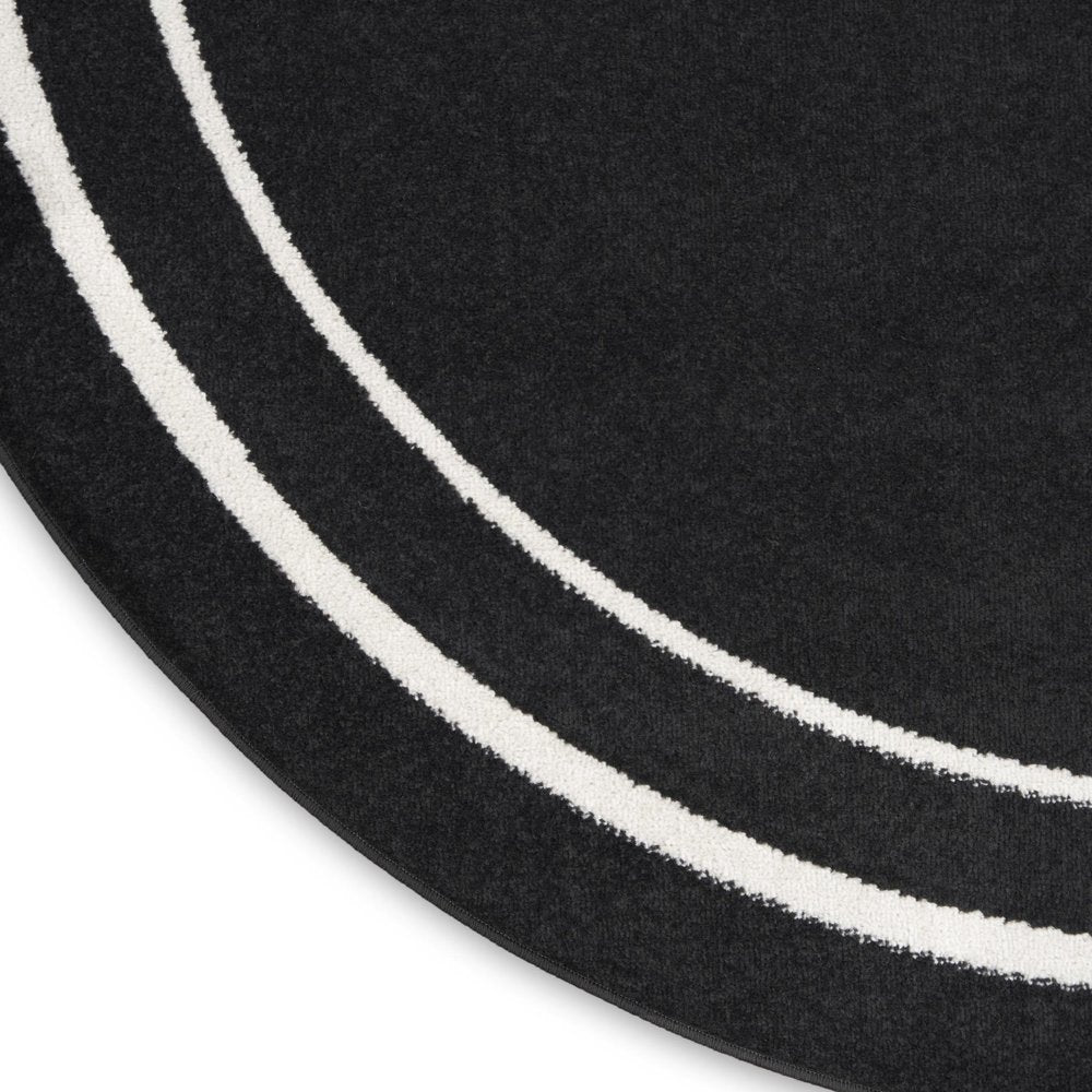 8' Black And Ivory Round Indoor Outdoor Area Rug — view 6