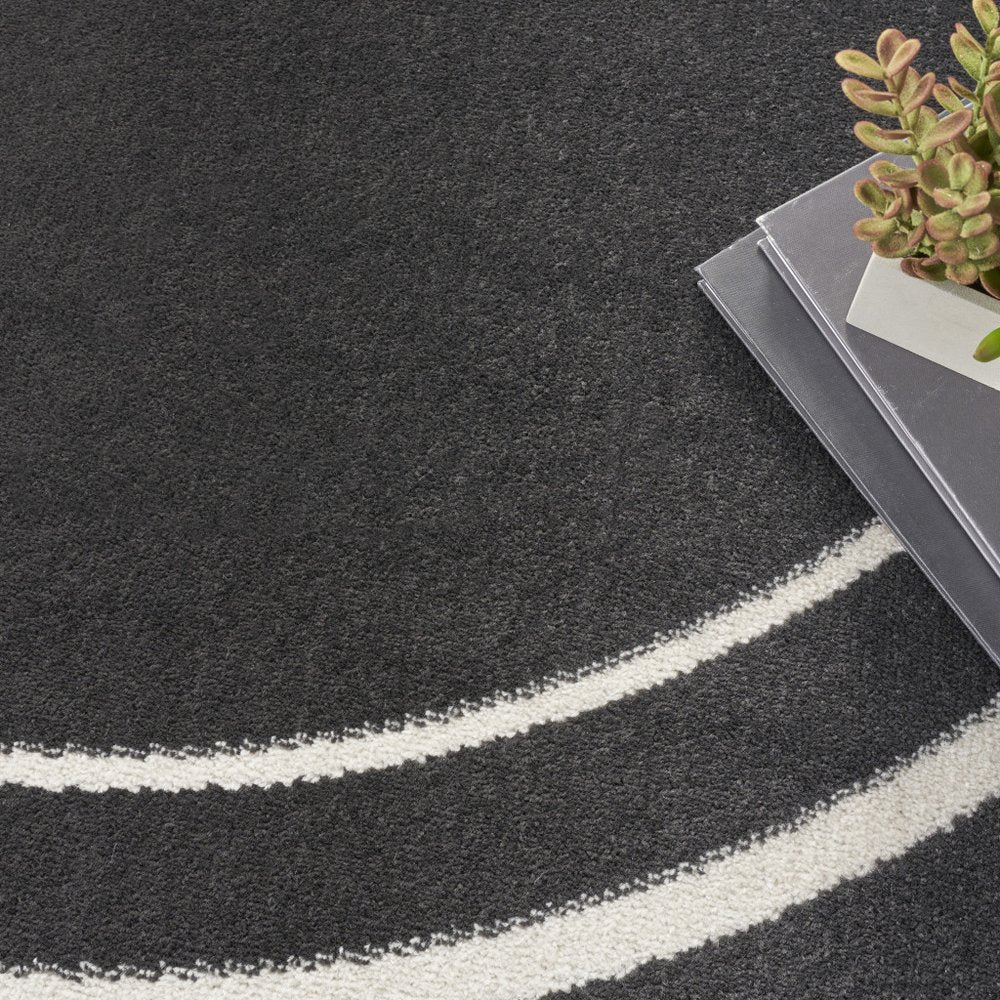 8' Black And Ivory Round Indoor Outdoor Area Rug — view 8