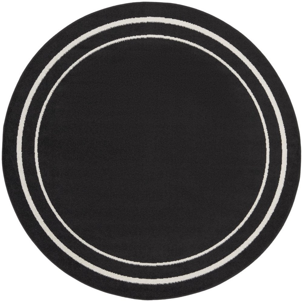 8' Black And Ivory Round Indoor Outdoor Area Rug — view 9