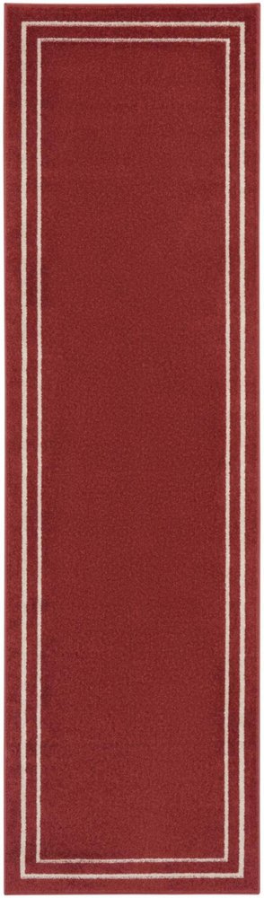 8' Brick Red And Ivory Indoor Outdoor Runner Rug — view 9