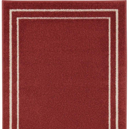 8' Brick Red And Ivory Indoor Outdoor Runner Rug