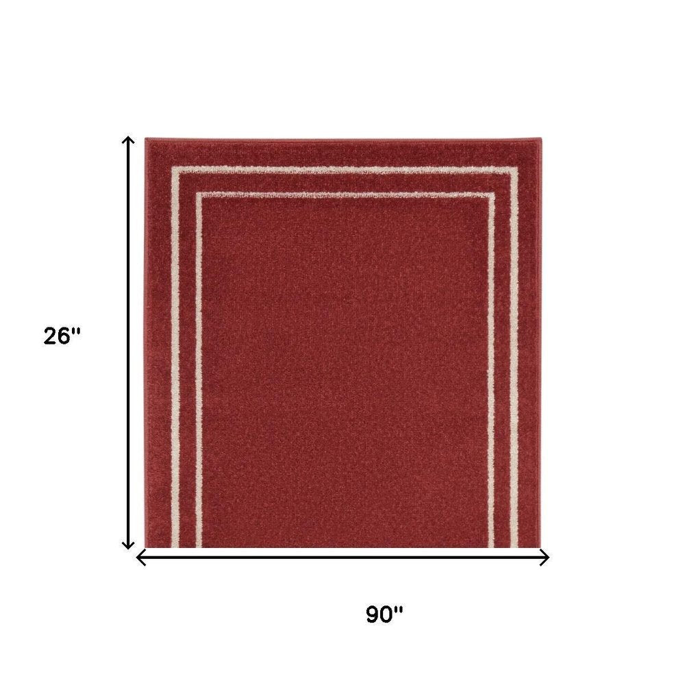 8' Brick Red And Ivory Indoor Outdoor Runner Rug — view 11