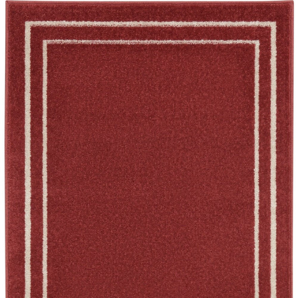 8' Brick Red And Ivory Indoor Outdoor Runner Rug — view 2