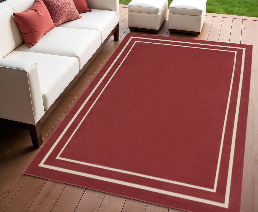 4' X 6' Brick Red And Ivory Indoor Outdoor Area Rug — view 3