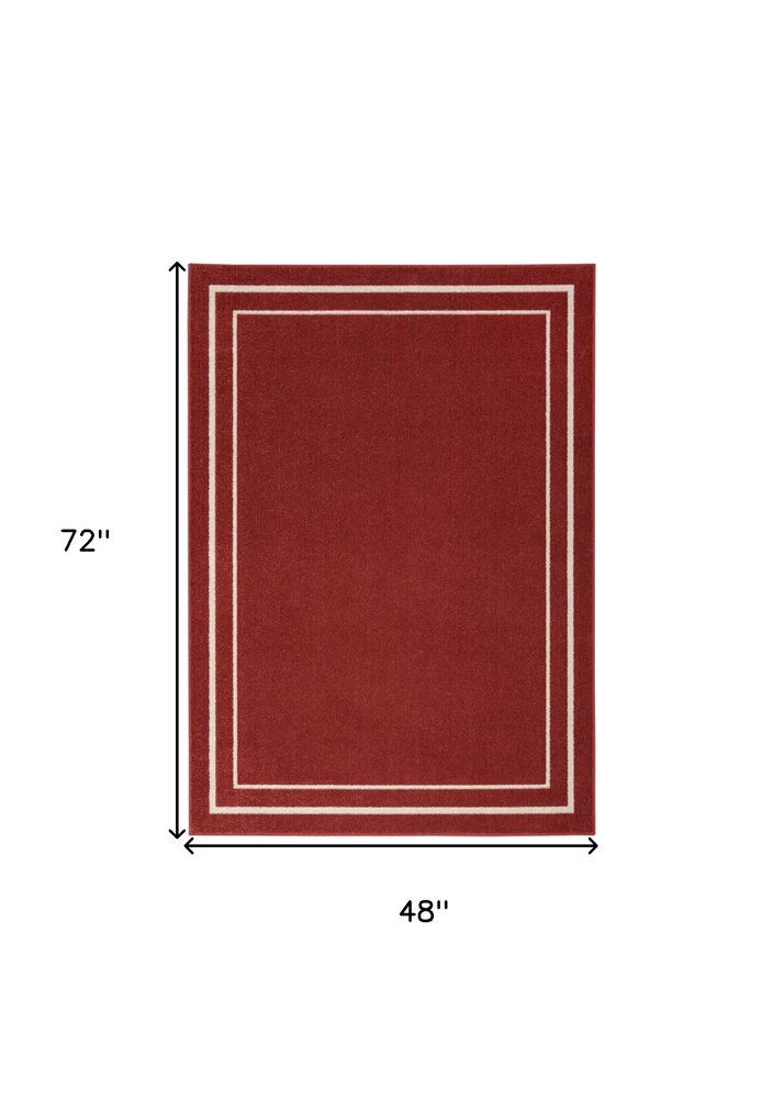 4' X 6' Brick Red And Ivory Indoor Outdoor Area Rug
