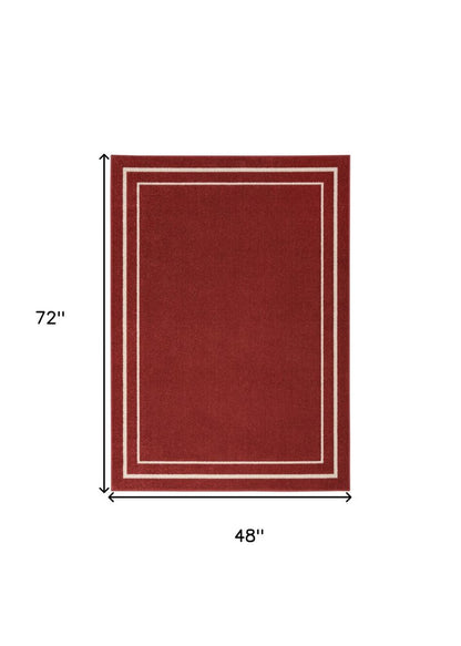 4' X 6' Brick Red And Ivory Indoor Outdoor Area Rug